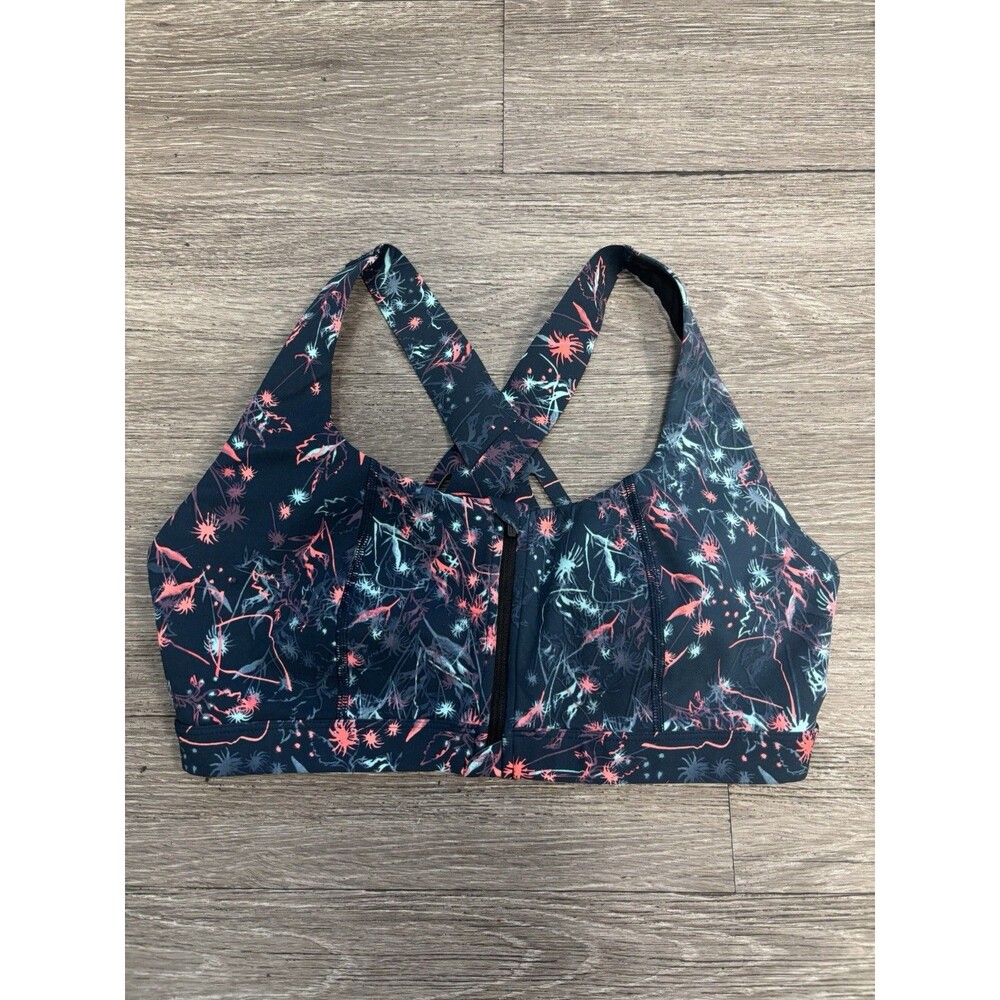 Sweaty Betty Circuit Zip-up Sports Bra Blue Mystical Print Size Large NWT